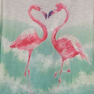 Kissing Flamingo Tie Dye Relaxed Fit Tshirt Top Lace Back Ruffled Short Sleeve